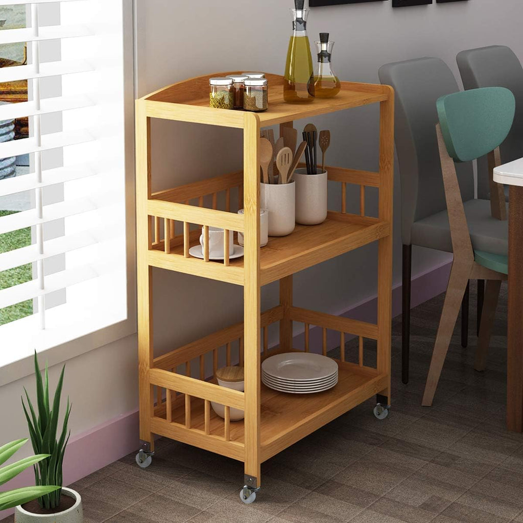 3-Tier Bamboo Storage Utility Cart on Wheels Z5615