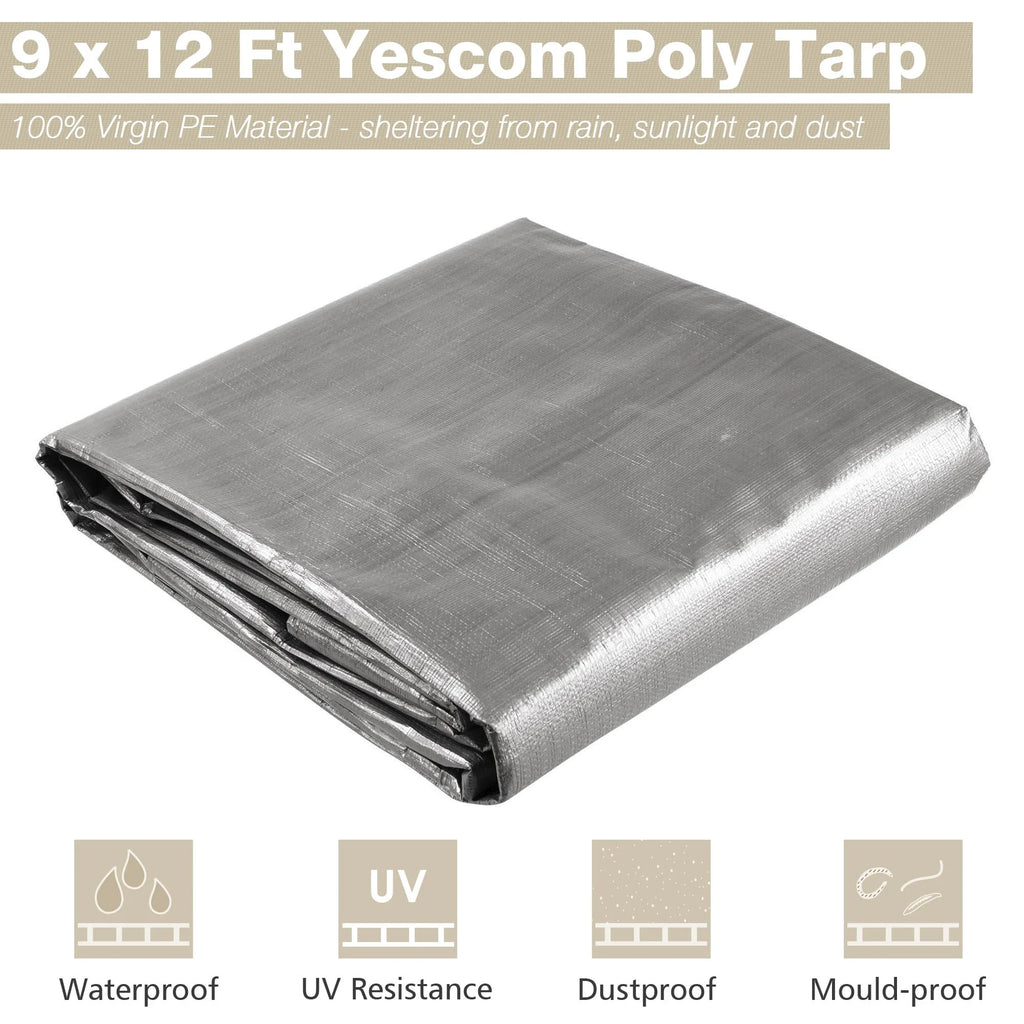9x12 Ft Waterproof Poly Tarp with 25 Ball Bungees 10mil Tarpaulin R642