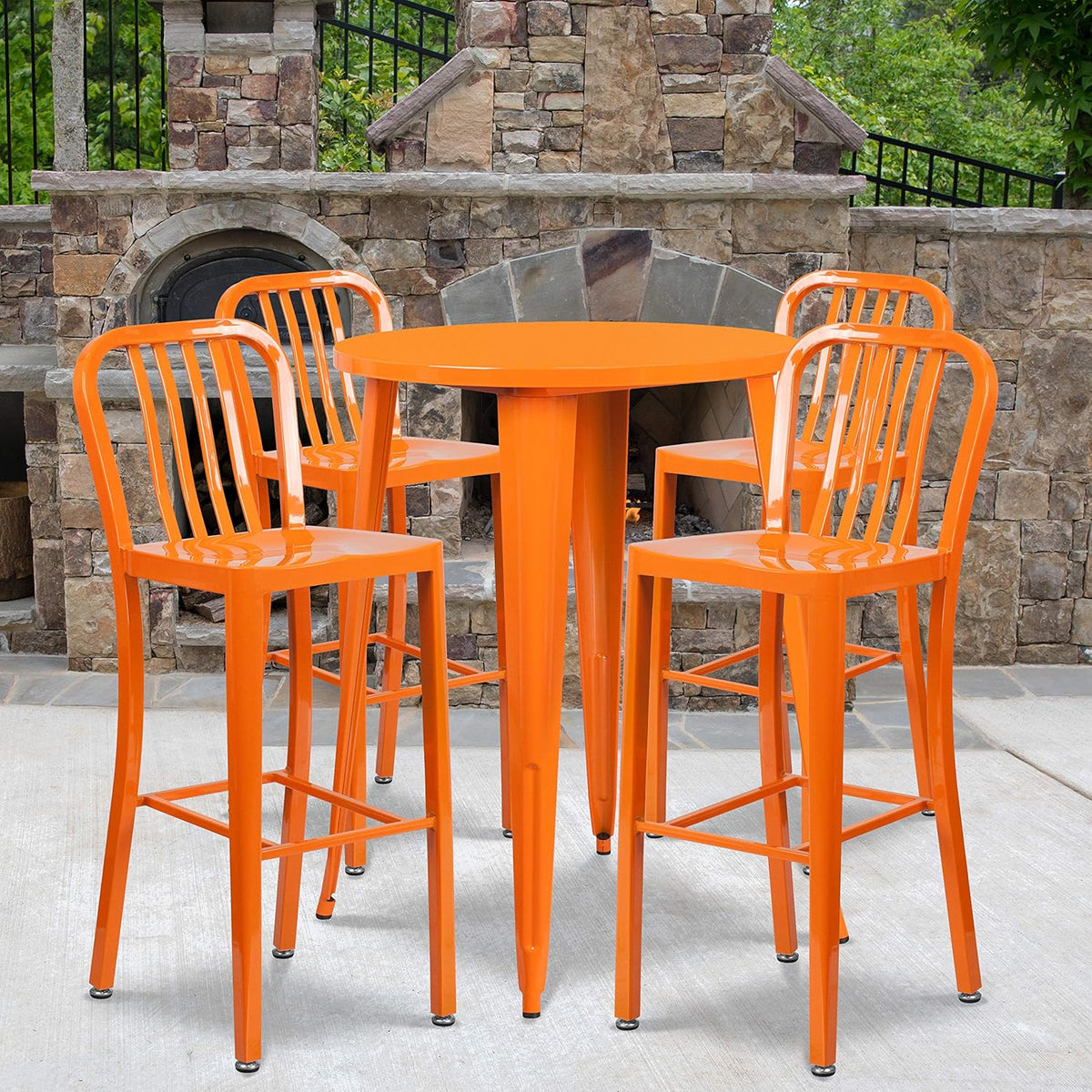 Silver Metal Bar Table Set with 4 Stools R134