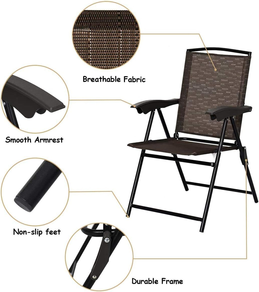 2 Pack Adjustable Sling Back Folding Patio Chairs with Armrest R9169