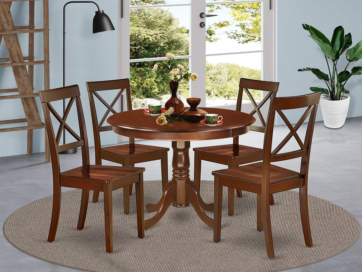 5-Pc Solid Wood Kitchen Table and 4 Chairs Set Cappuccino Finish W872