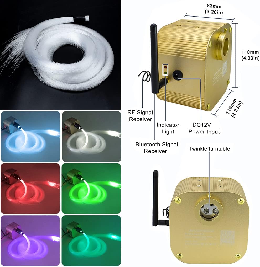 Bluetooth Fiber Optic Star Ceiling Lighting Kits Mixed 335pcs 13.1ft Fiber Strands End Glow RGBW Music Mode Light Source D3619