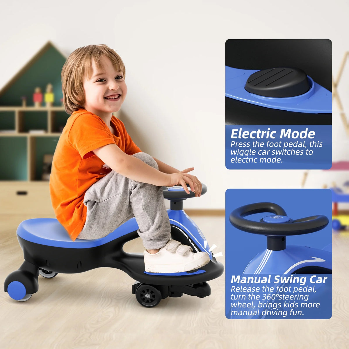 Electric Pedal Push Ride On Toy Wiggle Car with LED Flashing Wheels E8632