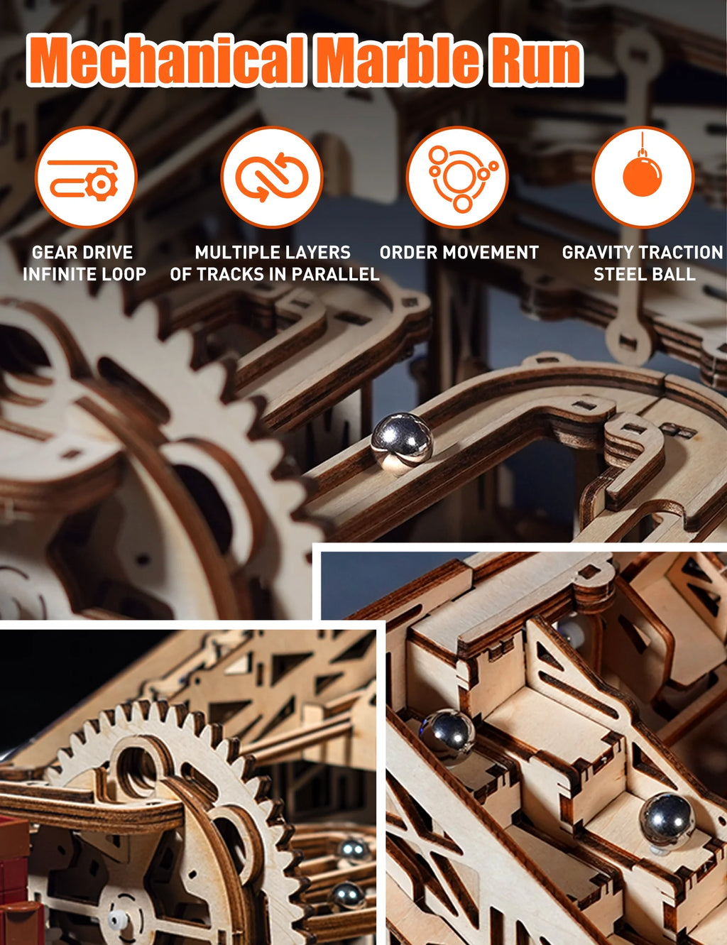 3D Wooden Puzzles Marble Run Model Building Kits with Motor V8921