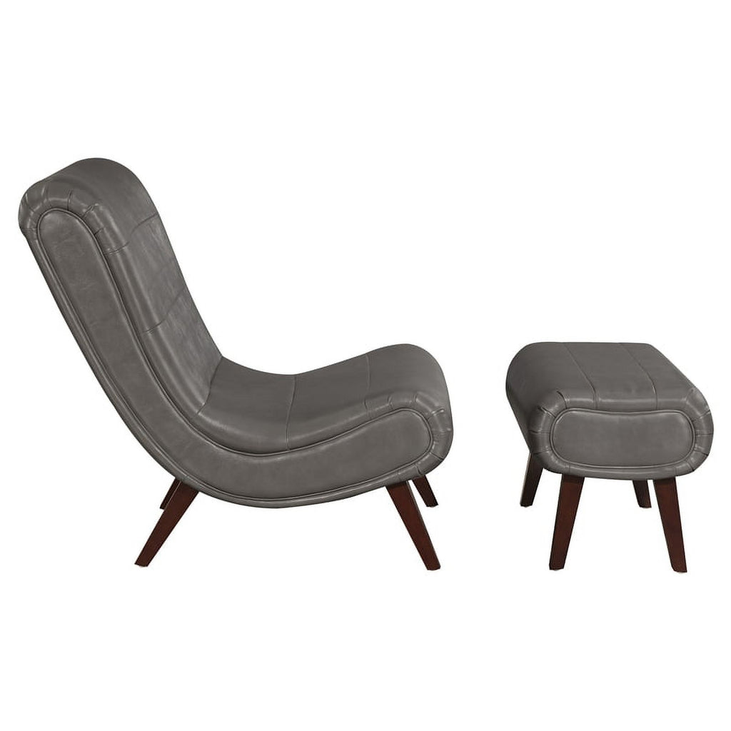 Pewter Faux Leather Lounger with Ottoman H91142