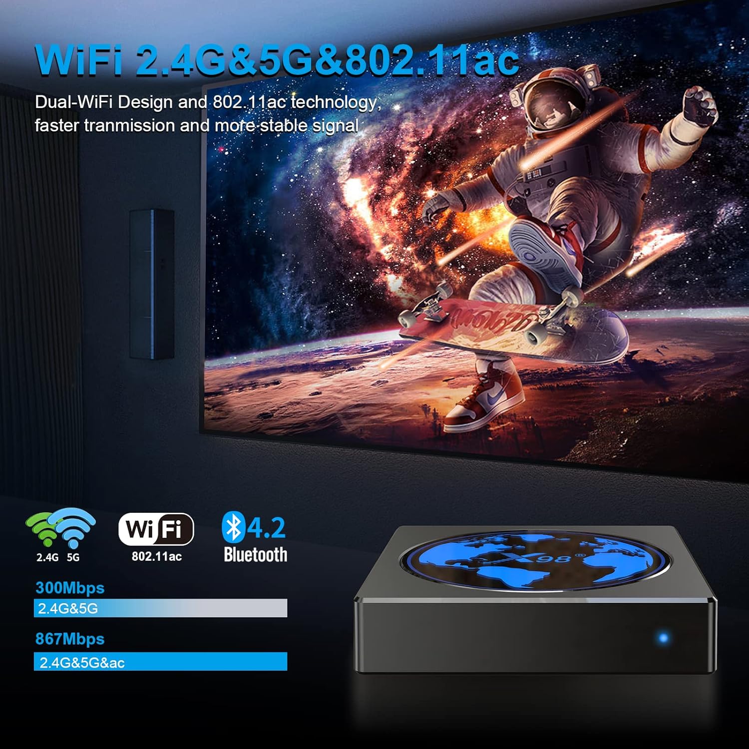 4GB 64GB Android TV Box with Mini Backlit Keyboard Pack of 2 W2567