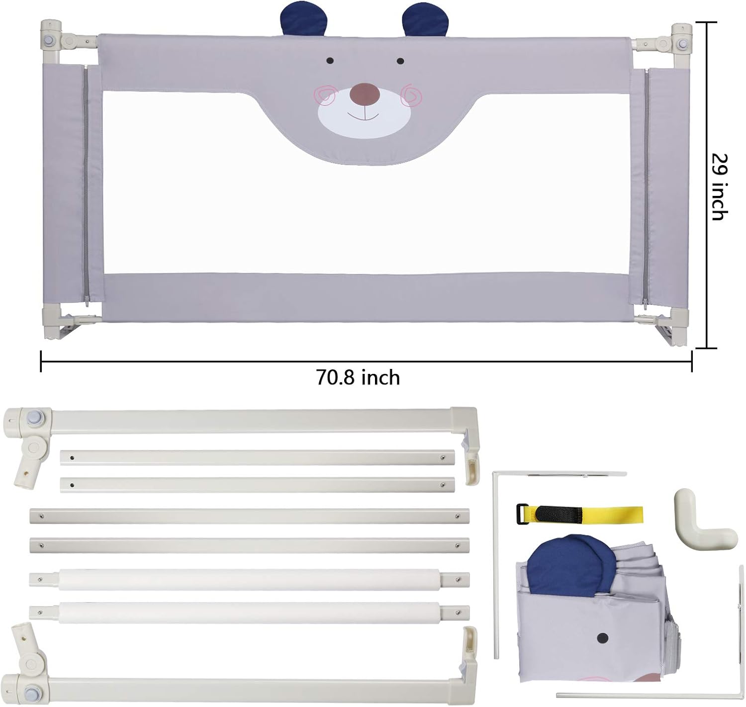 Toddler Bed Rail Guard, Vertical Lifting Collapsible Safety Bed Rail, Fit CA King Size Bed (1 Side) A517802