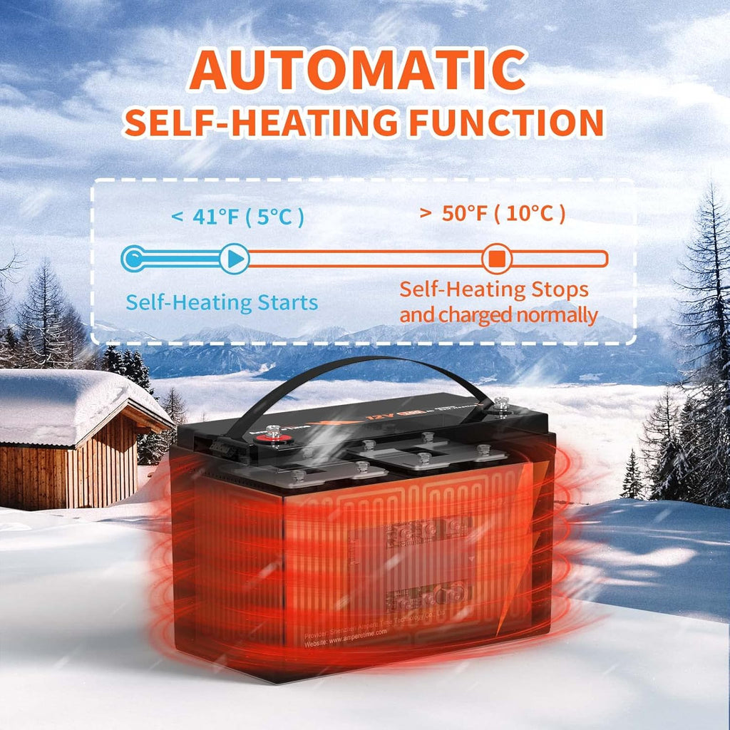 12V 100Ah LiFePO4 Battery with Self-Heating, 100A BMS H64339