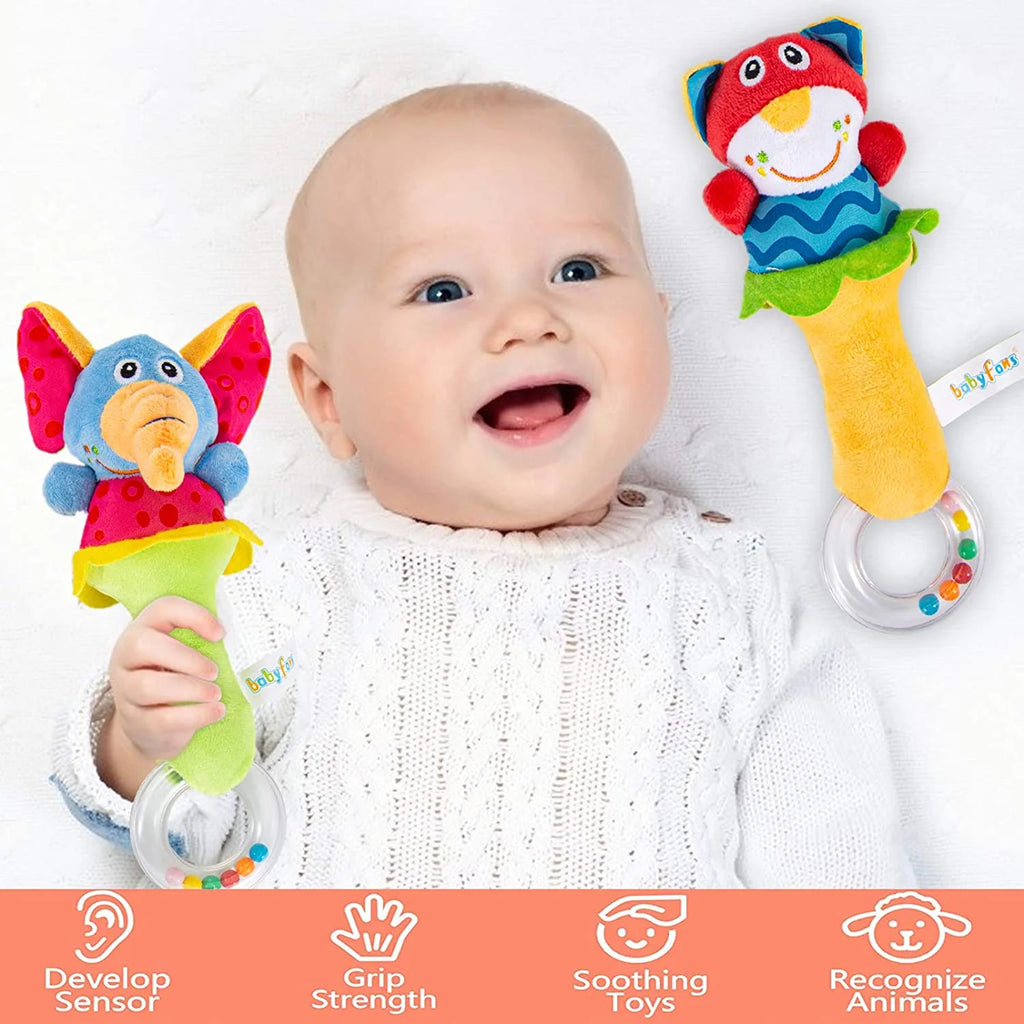 6 Pcs Baby Wrist Rattle & Foot Finder Socks Soft Plush Animal Doll B64279