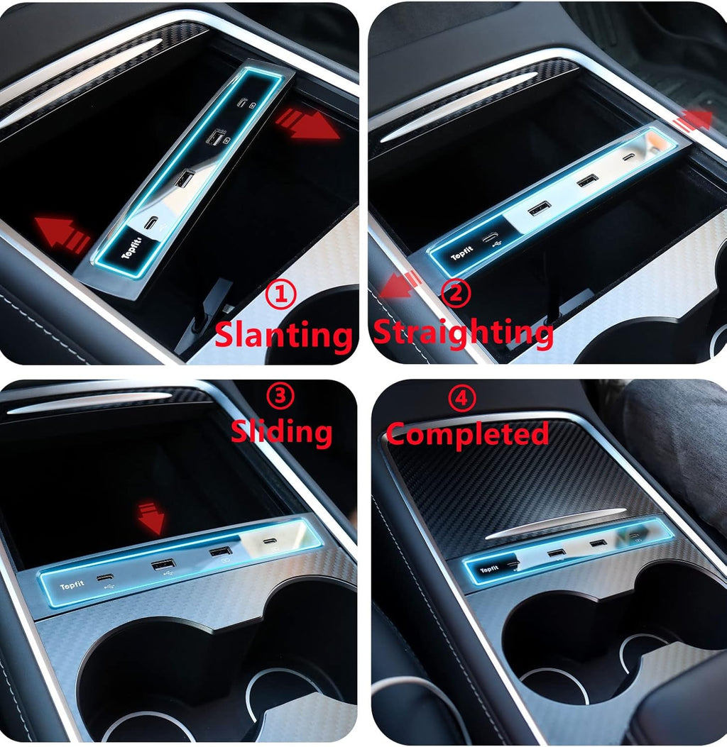 Black Pack of 2 USB Hub Center Console Adapter for Tesla Model Y Model 3 W775