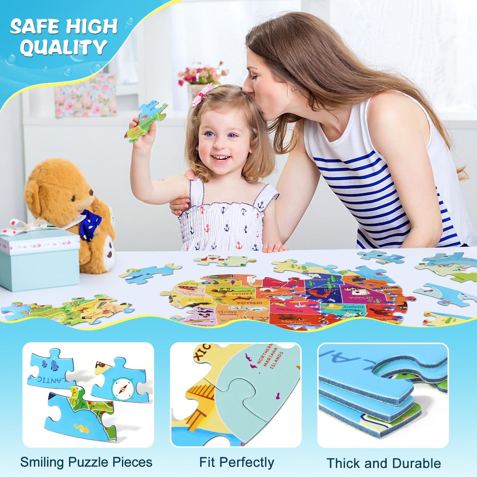 70 Pieces USA Map Floor Jigsaw Puzzle T589