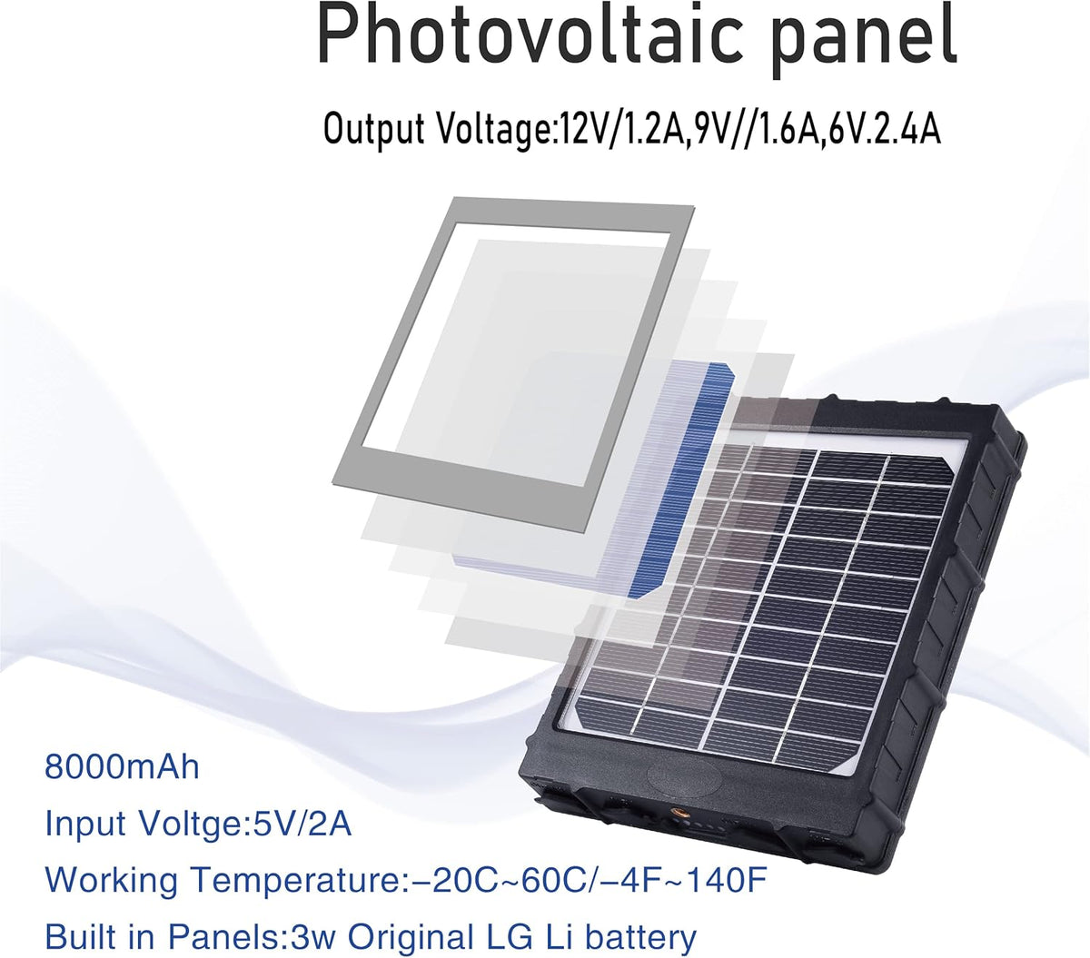Solar Battery Charger Kit 12V/1.2A 9V/1.6A 6V/2.4A with 8000mAH Rechargeable Lithium Battery IP67 Waterproof Pack of 2 O580