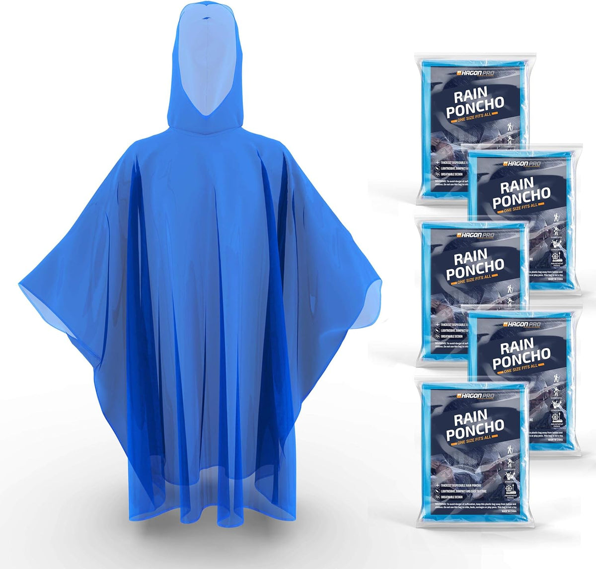 Disposable Rain Ponchos for Adults (5 Pack) U346107