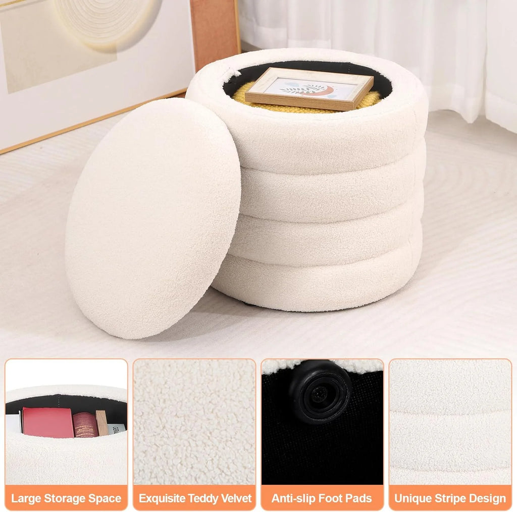 White Round Upholstered Ottoman O109128