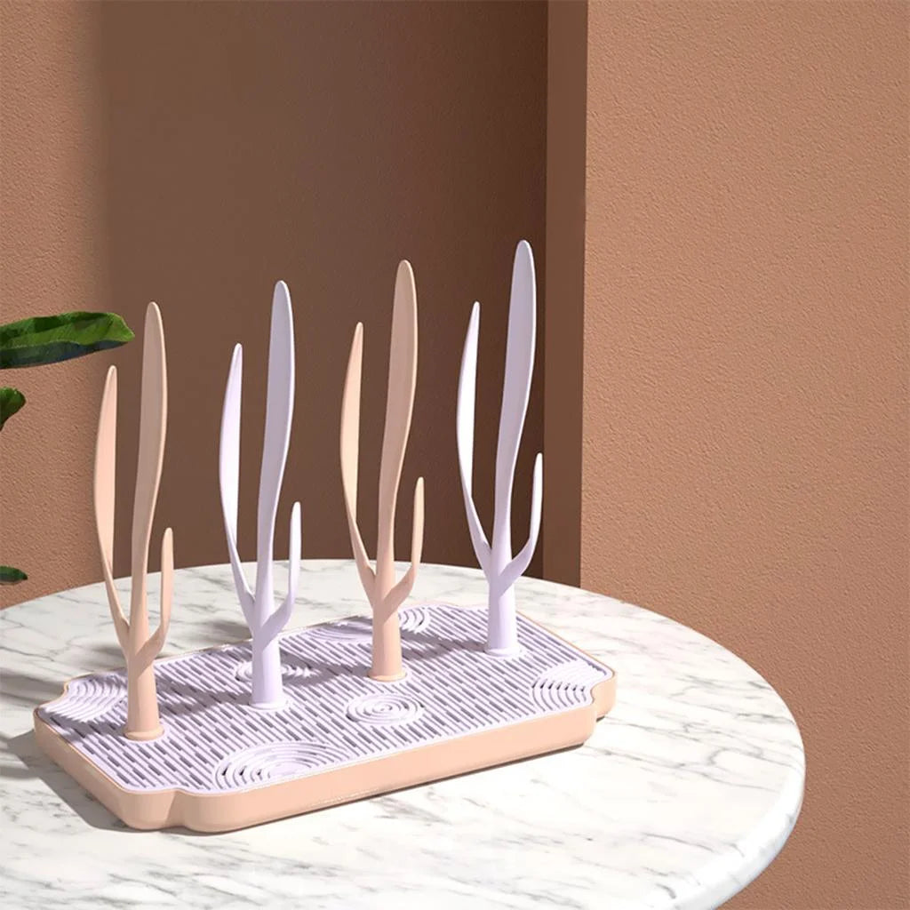 Pink Baby Bottle Drying Rack with Drainer Tray I824
