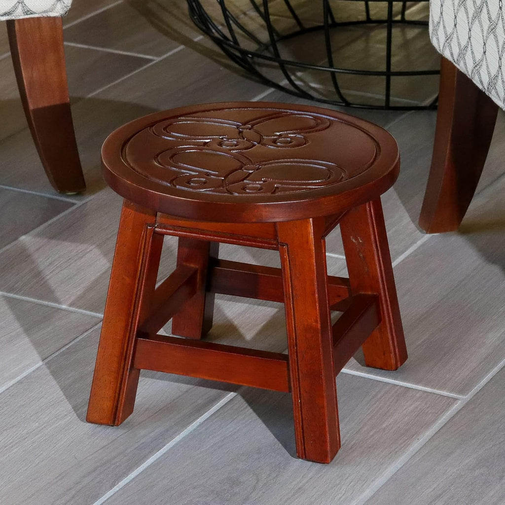 Antique White Carved Wooden Step Stool T506