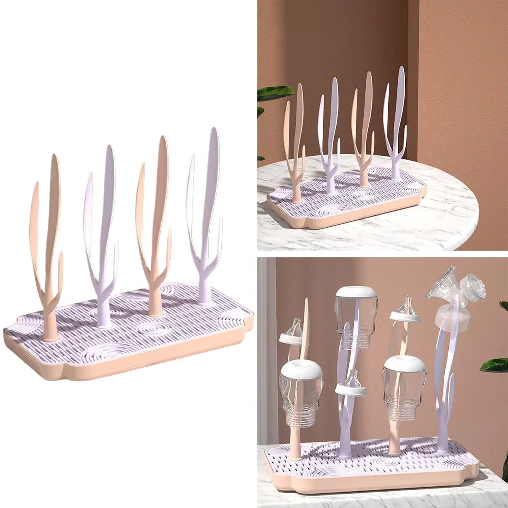 Pink Baby Bottle Drying Rack with Drainer Tray I824