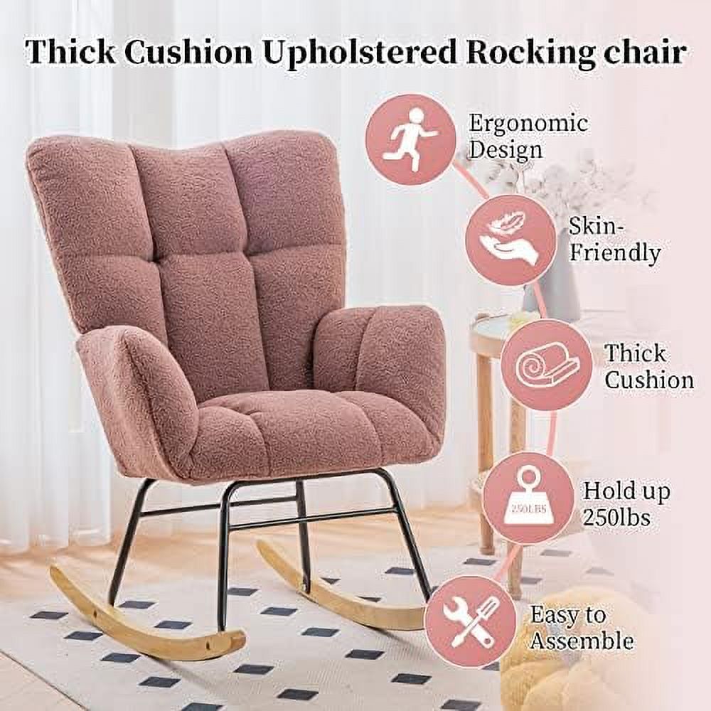 Grey Velvet Upholstered Nursery Rocking Chair O639756