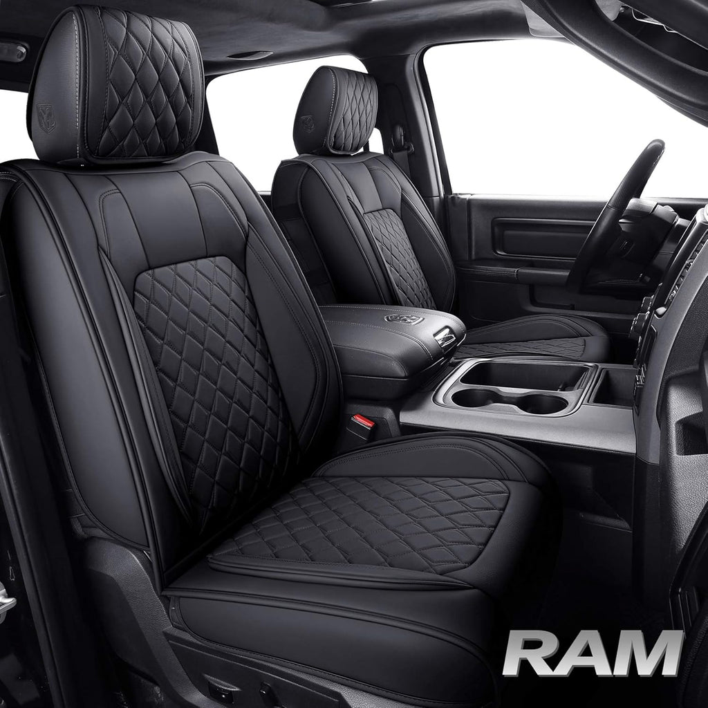 Black-Red Waterproof Leather Front Seat Covers for Dodge Ram Pickup W6797