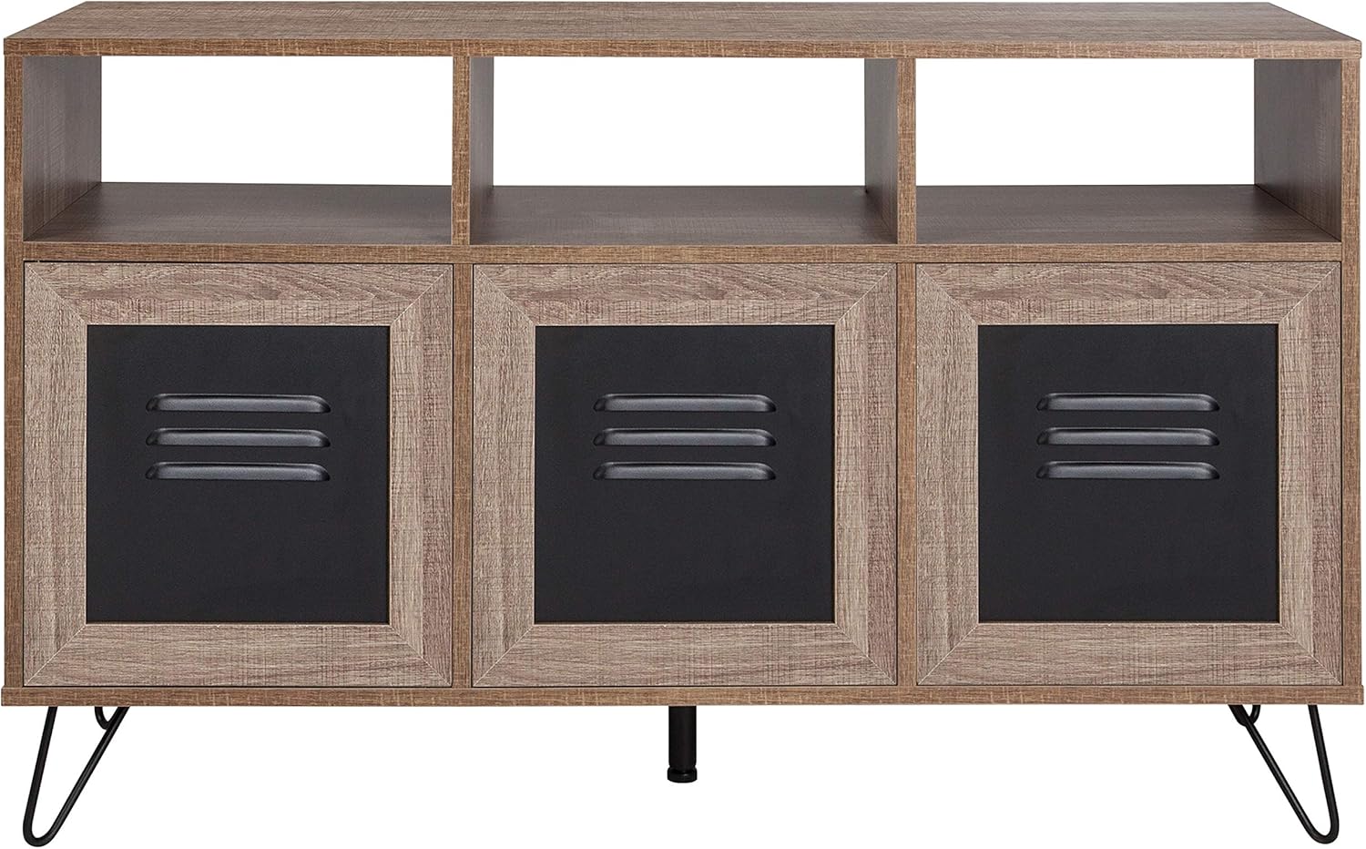 Rustic Wood Grain Finish 3 Shelf Storage Console with Metal Doors K959757