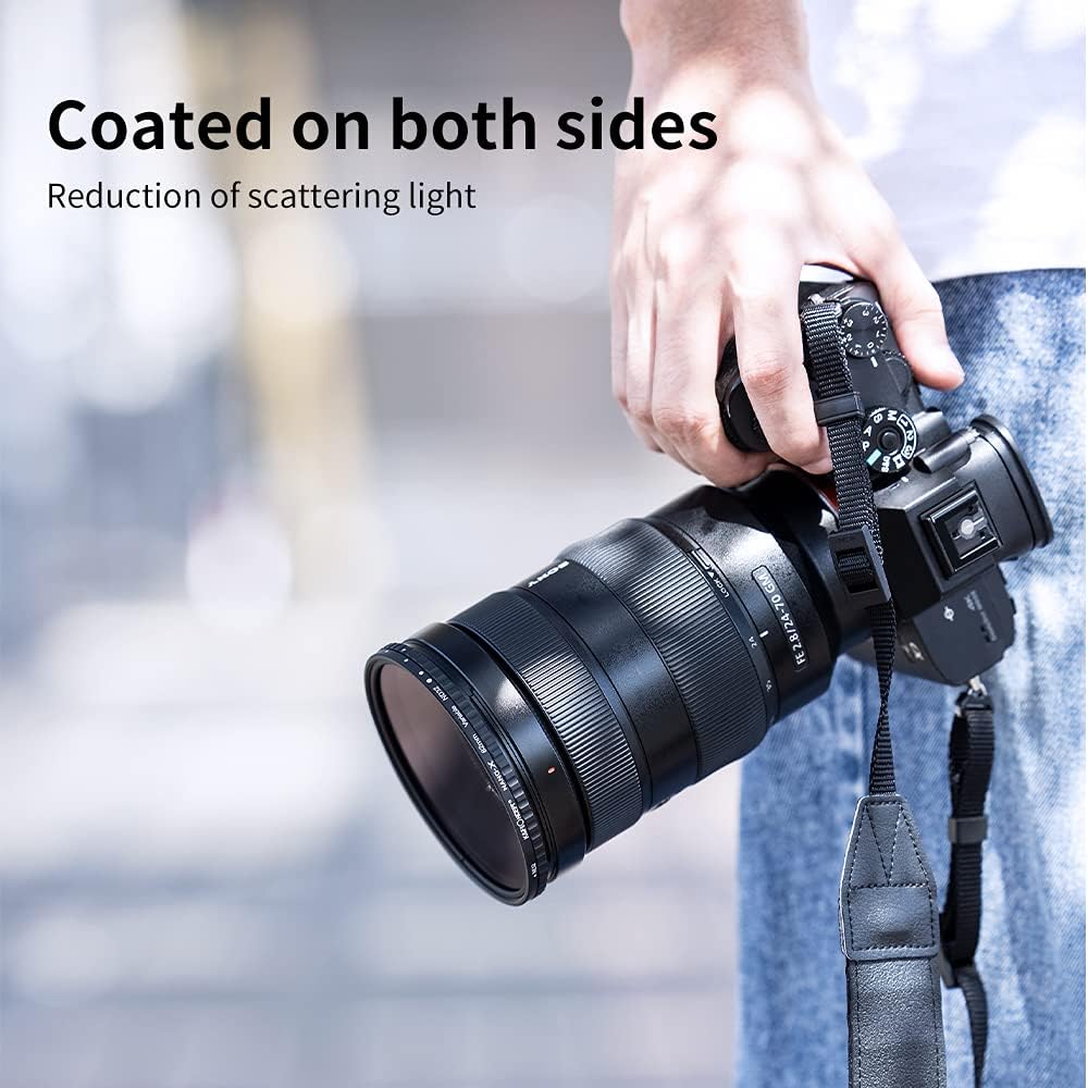 77mm Variable ND Lens Filter & Filter Cap Kit (2 Pcs) Adjustable Neutral Density ND2-ND32 with TPU Filter Cap F340