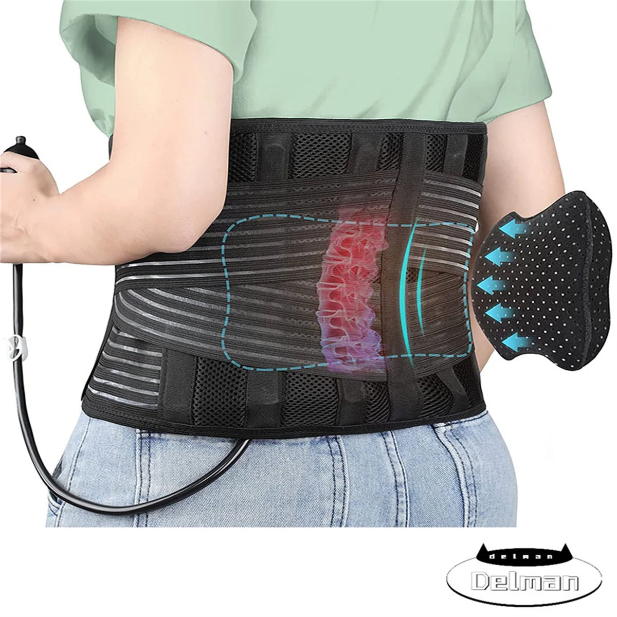 Plus Size Back Brace with Adjustable Inflatable Pad Lumbar Support Belt A805