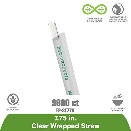 7.75 Clear Wrapped Straw, 400/PK, 24 PK/CT K5859