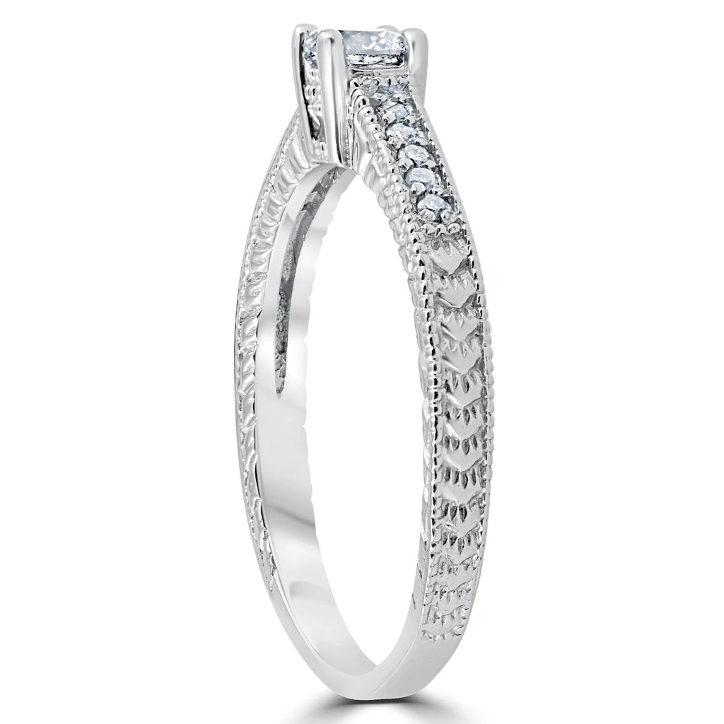 Vintage Diamond Engagement Ring 14K White Gold N103314