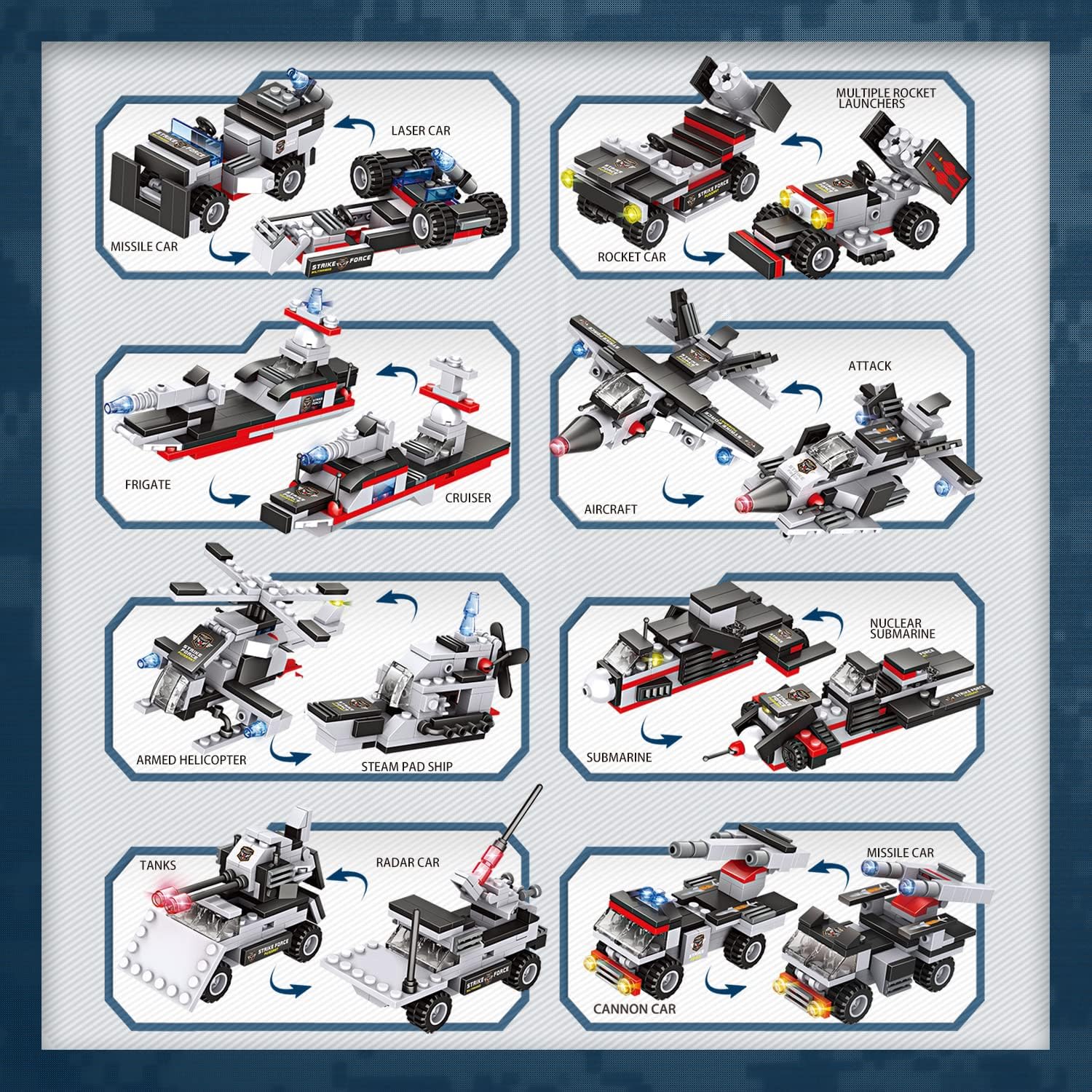 1630 Pieces Aircraft Carrier Building Blocks Set with Army Car, Helicopter, Airplane, Warship, Boat N9538