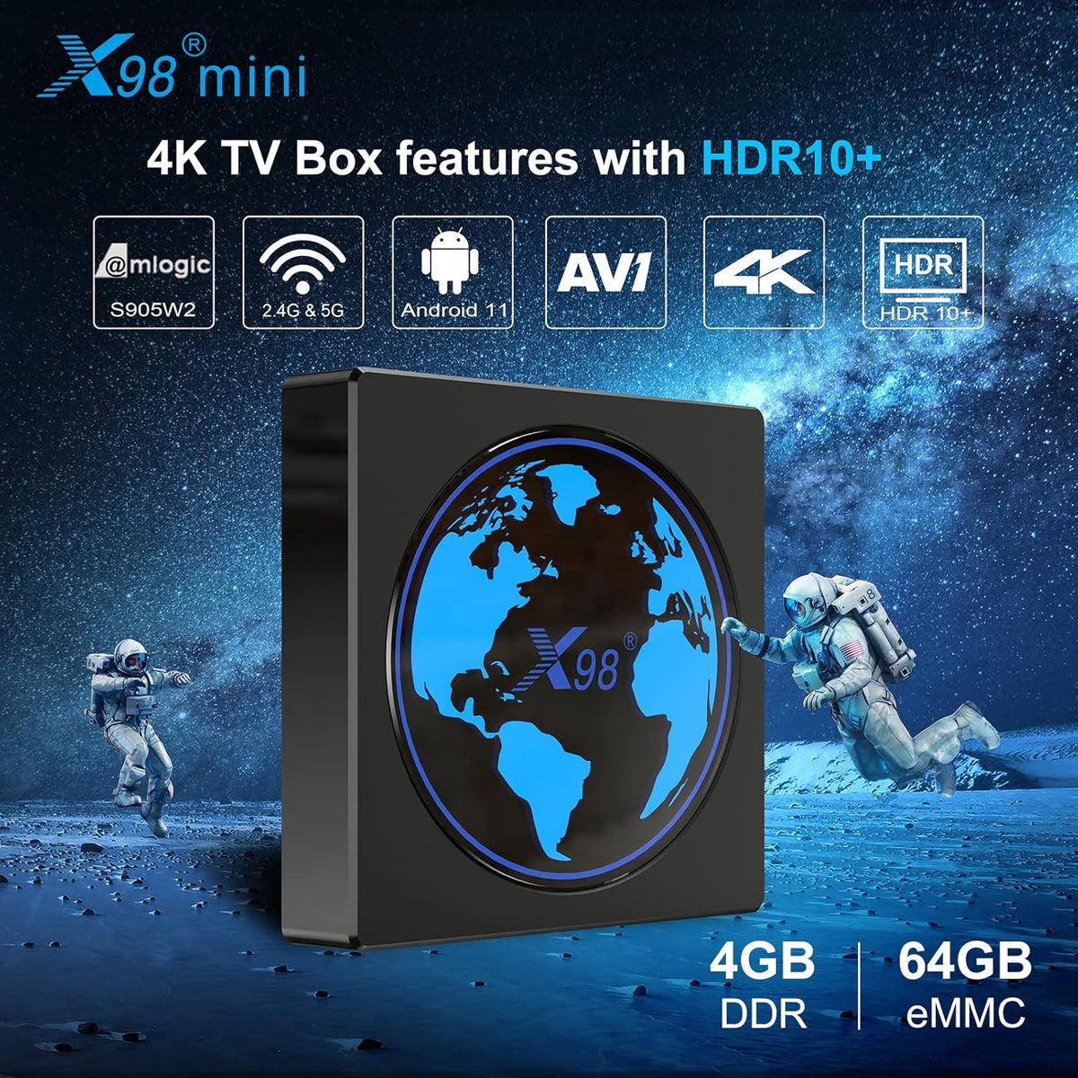 4GB 64GB Android TV Box with Mini Backlit Keyboard Pack of 2 W2567