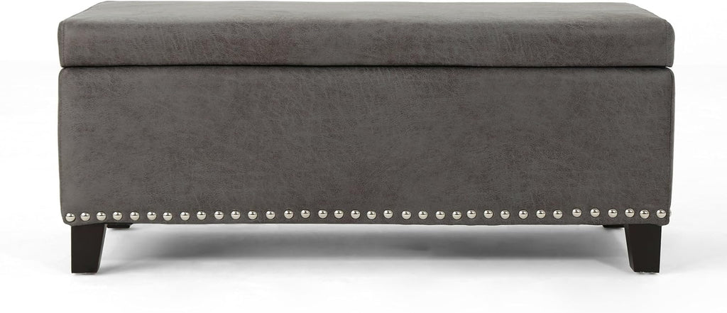 Slate Microfiber Storage Ottoman D8899