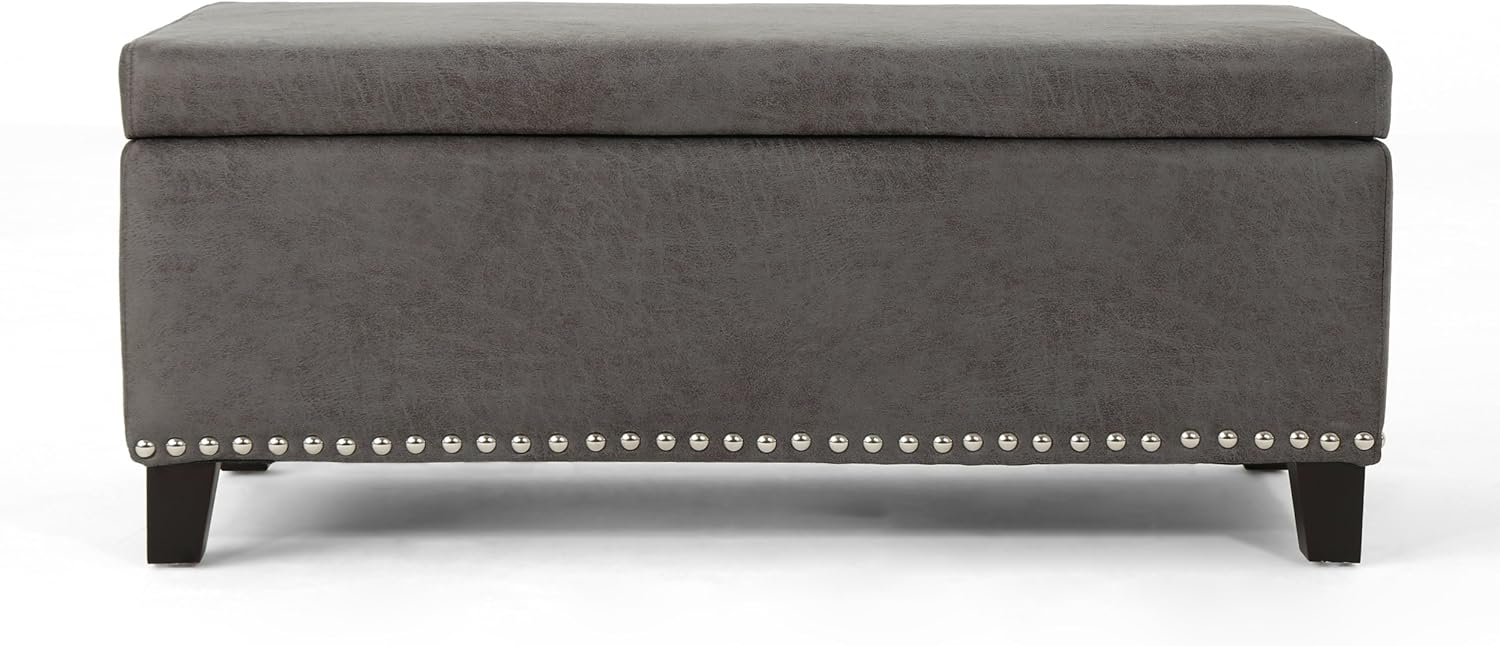 Slate Microfiber Storage Ottoman D8899