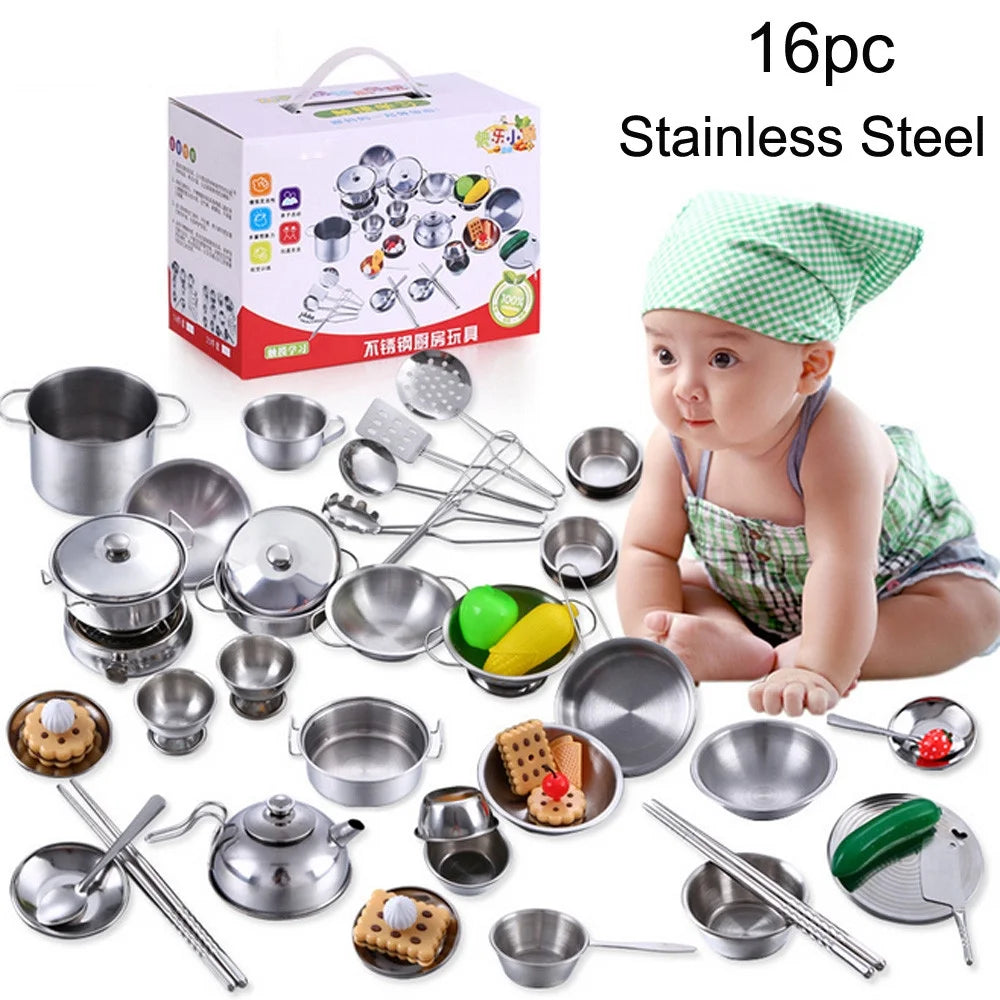 16 Pcs Kids Kitchen Cookware Set Pots Pans Cooking Utensils F121