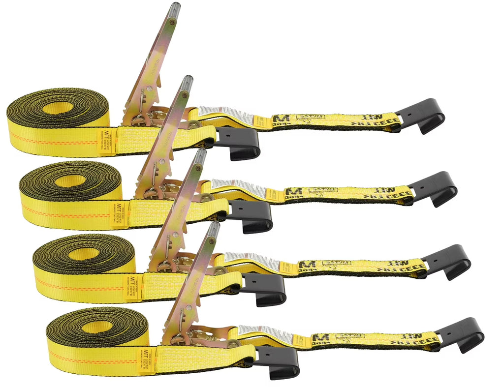 2" x 30' Ratchet Tie-Down Straps with Flat Hooks Yellow (4 Pack) J212