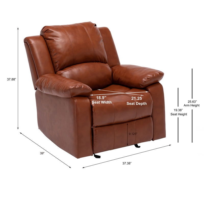 Caramel Faux Leather Glider Rocker Recliner F6390