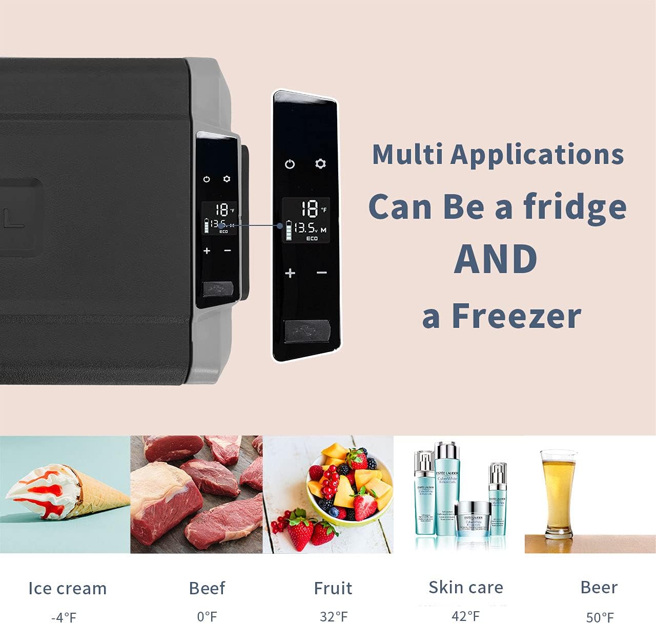 53 Quart Dual Temperature Control Portable Car Fridge Freezer E902292