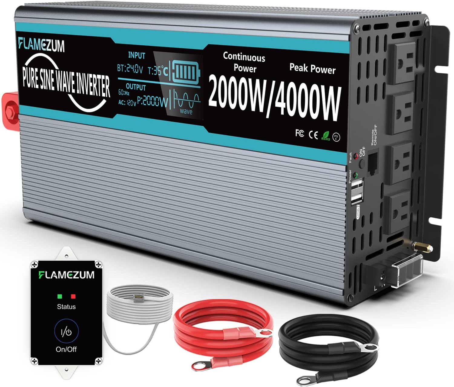 1500 Watt 12V DC to 110V AC Power Inverter with 2 USB Ports, Pack of 2 S492