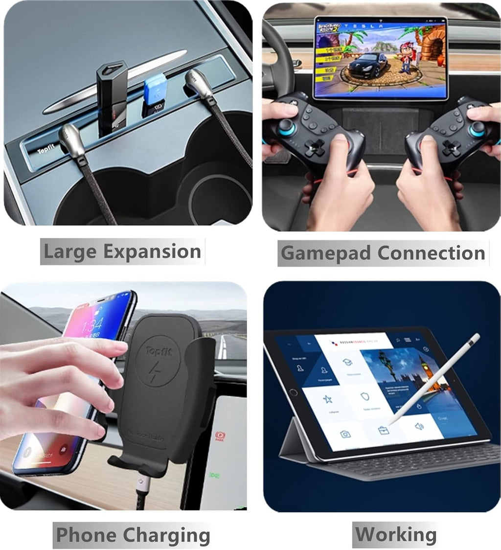 Black Pack of 2 USB Hub Center Console Adapter for Tesla Model Y Model 3 W775