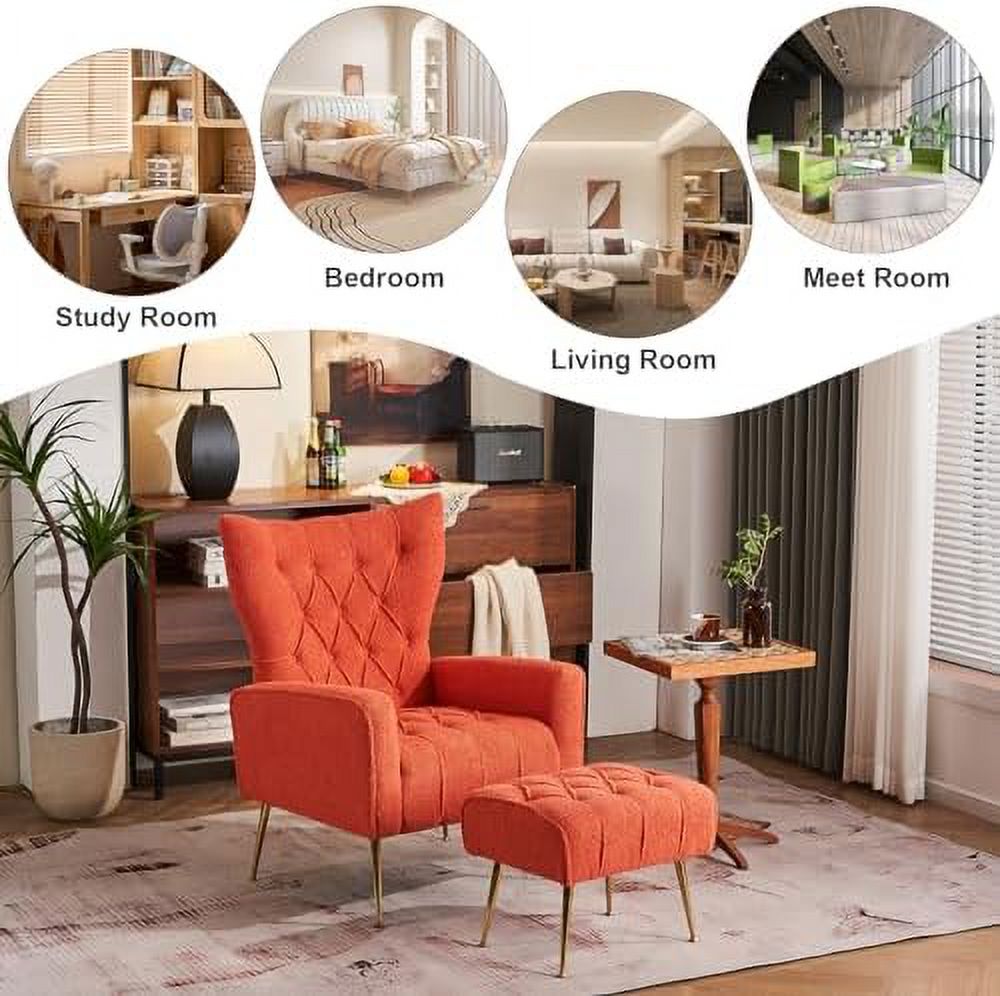 Velvet Accent Chair with Ottoman Button Tufted Armchair N91176