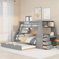 Twin over Full Bunk Bed with Trundle, Desk, 3 Drawers, Gray P9857