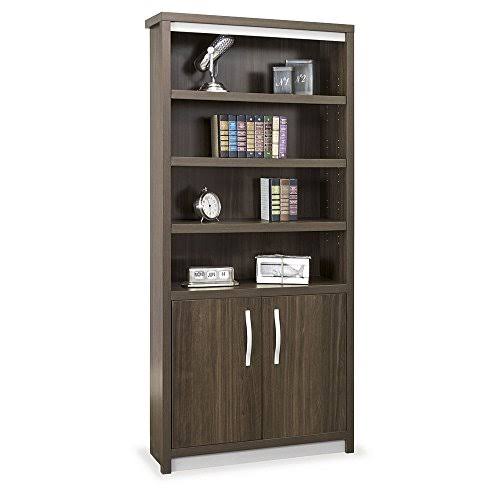 Six Shelf Bookcase with Doors Walnut Laminate Silver Laminate H13151
