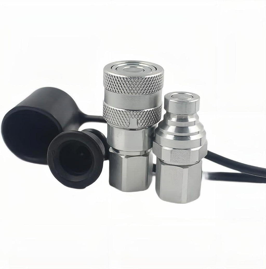 2-Sets ISO16028 1/4" Flat Face Hydraulic Quick Connect Coupling Set with Black Dust Cap NPT Thread I296249