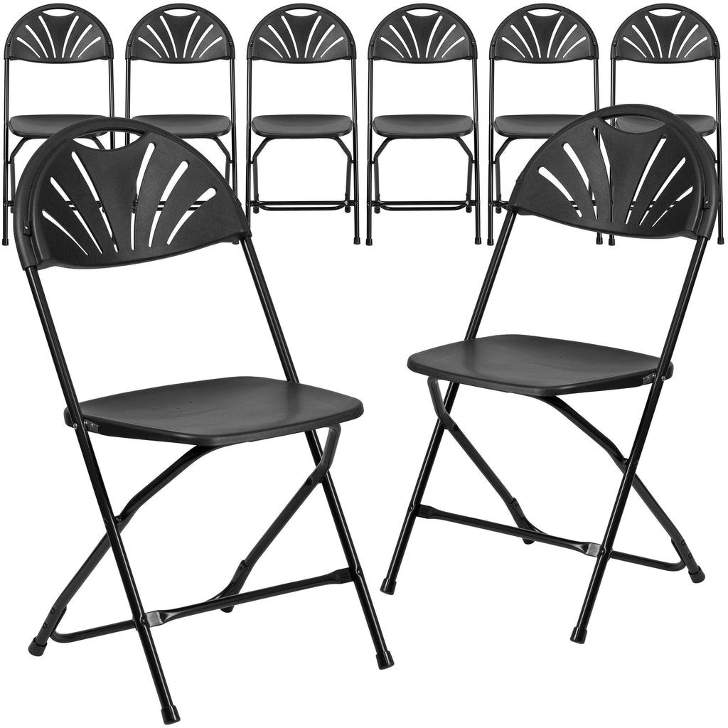 Black Plastic Fan Back Folding Chair L206