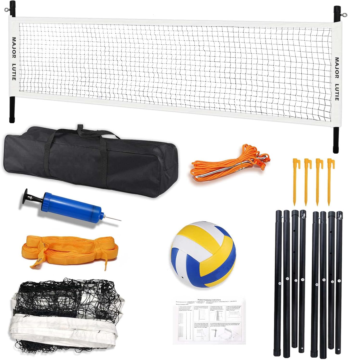 Portable Volleyball Net Set with Carry Bag F396367