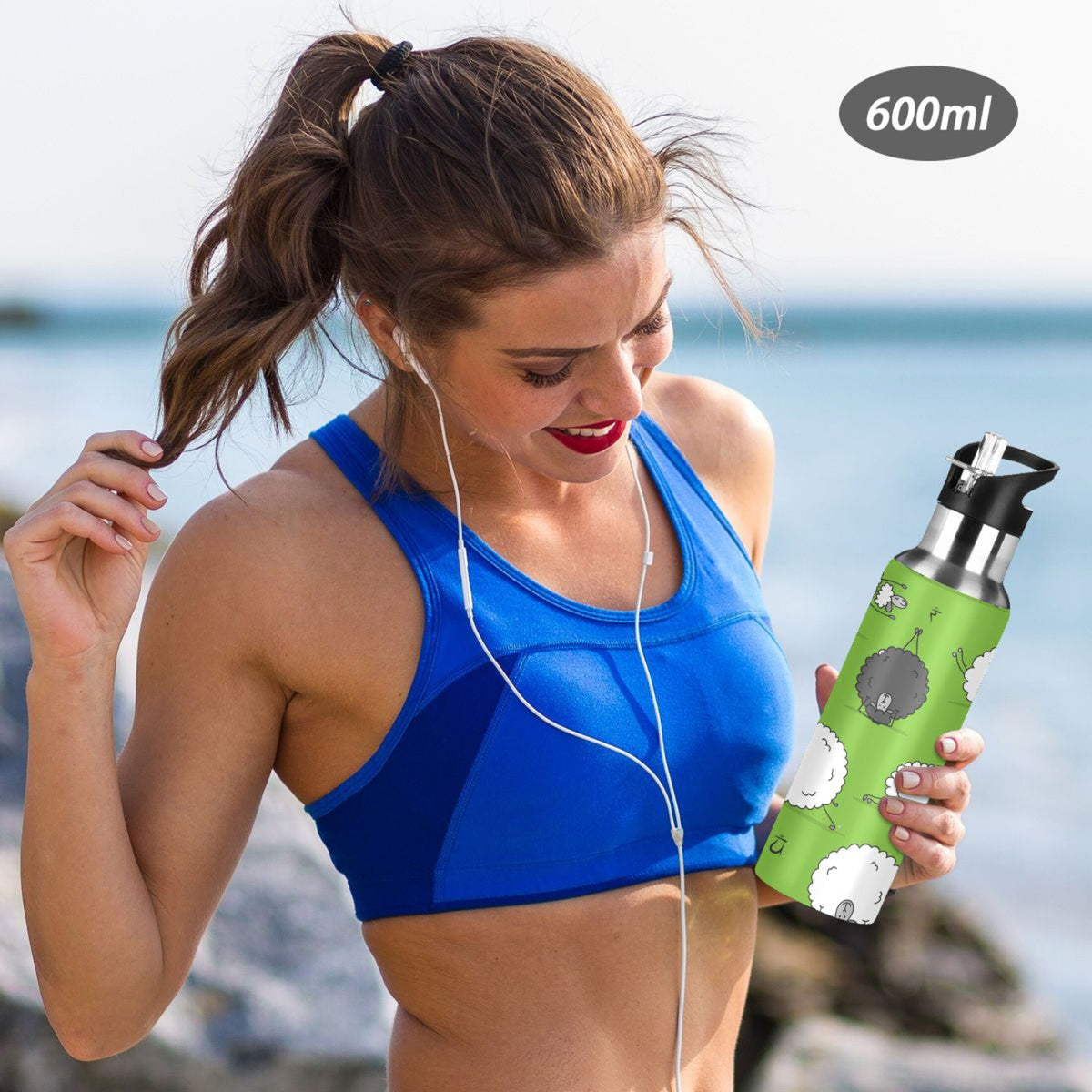 Green Stainless Steel Insulated Water Bottle with Straw Lid B592062