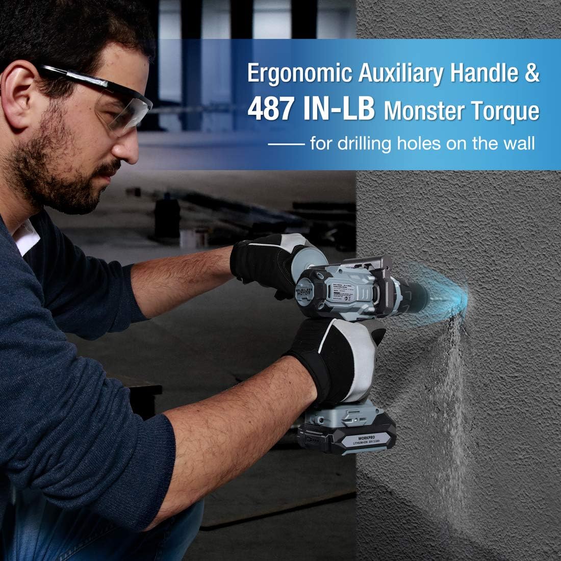 20V Brushless Cordless Drill with 2 Batteries 2.0 Ah and Auxiliary Handle G9014