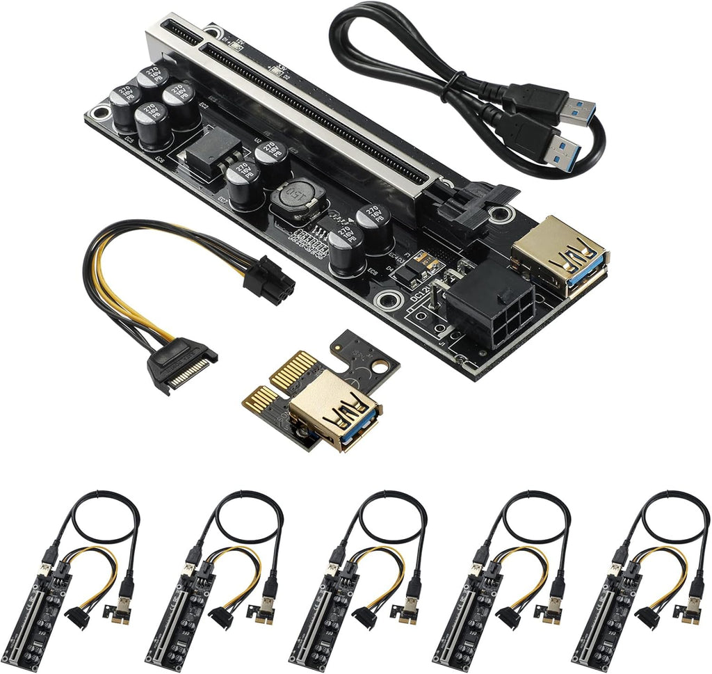 6 Pack PCI-E 1X to 16X GPU Riser Adapter Card with 6PIN SATA Power Cable G178773