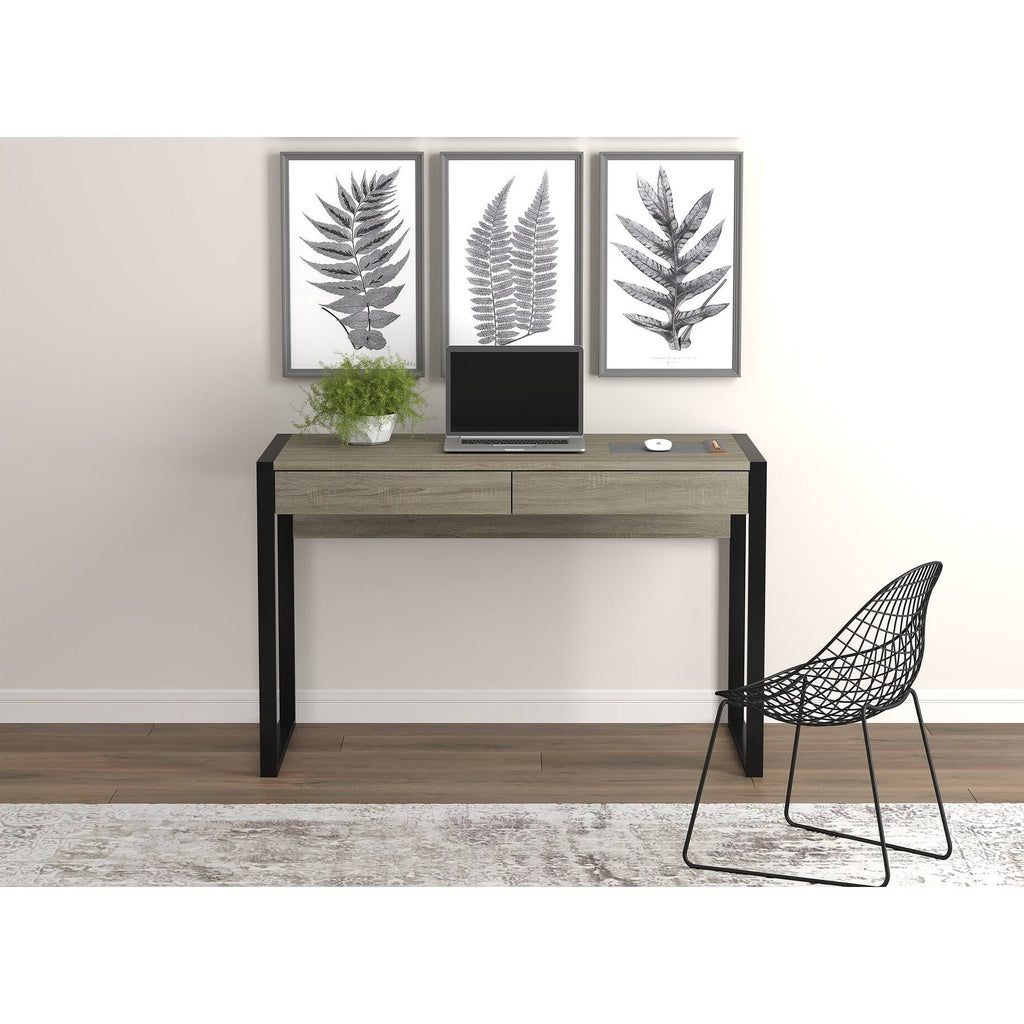 Dark Taupe 2-Drawers Computer Desk with Black Metal K453