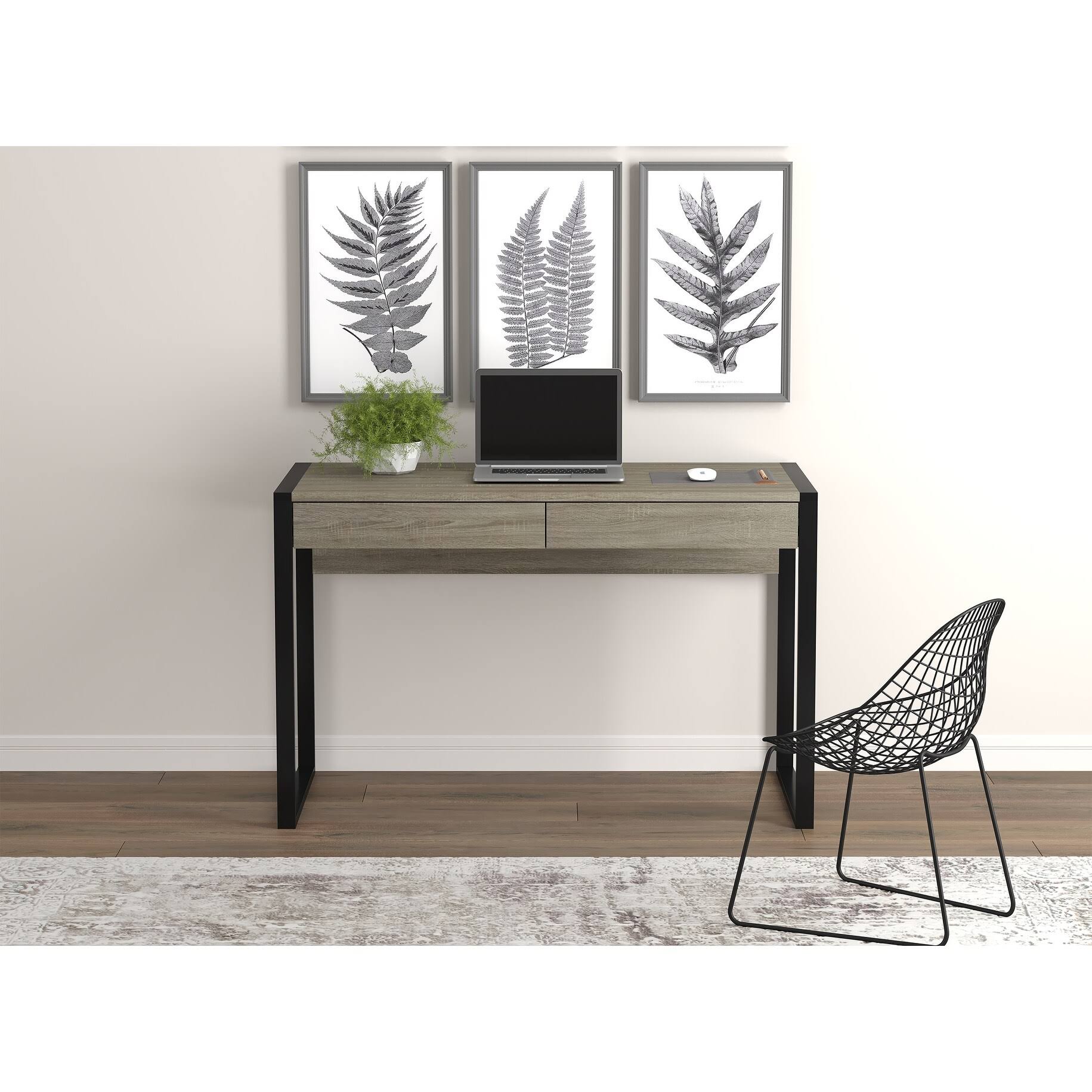 Dark Taupe 2-Drawers Computer Desk with Black Metal K453