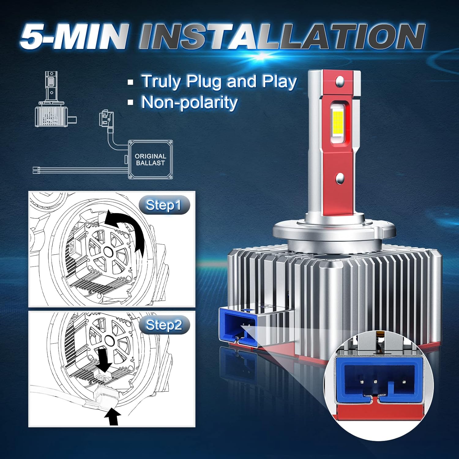 D8S LED Headlight Bulbs 100W 6000K Super White 12000LM Canbus Ready C5906